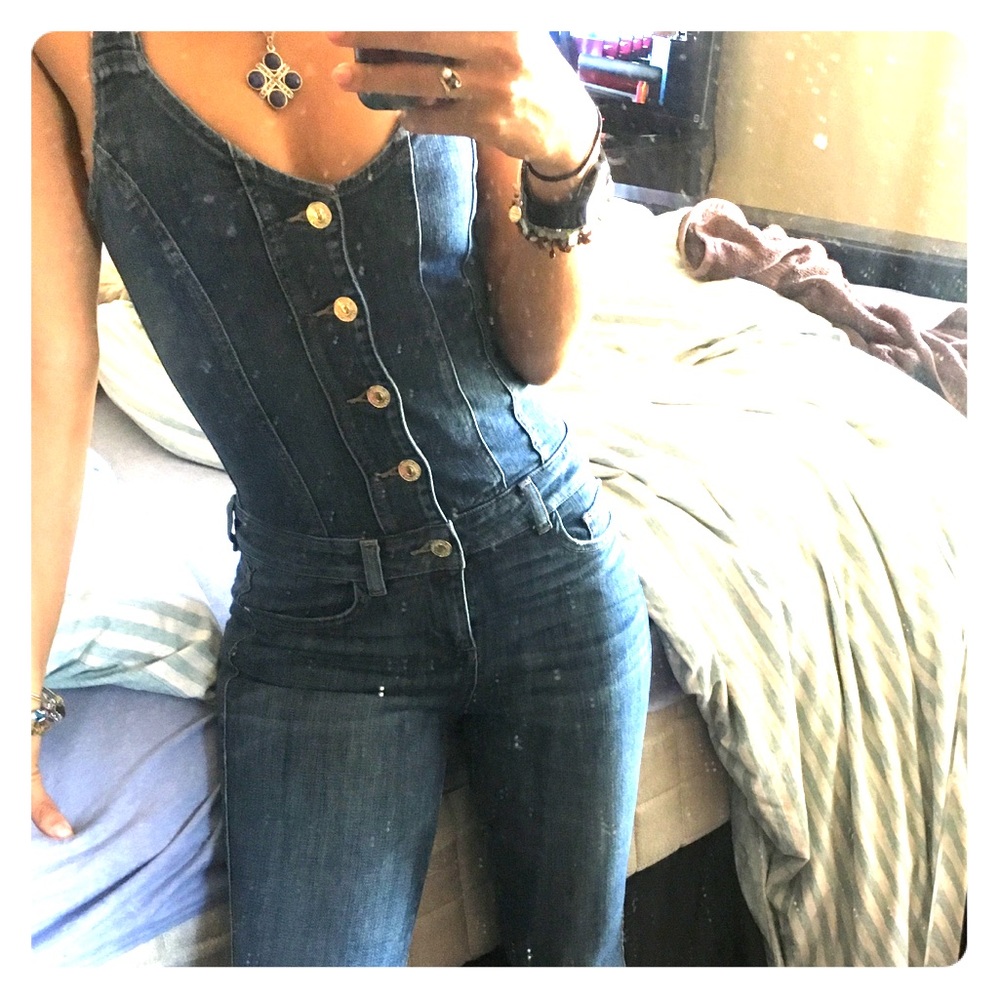 Crisscross back denim jumpsuit!